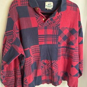 VINTAGE 417 Van Heusen Red and Blue Checkered Pattern Boxy Polo Shirt